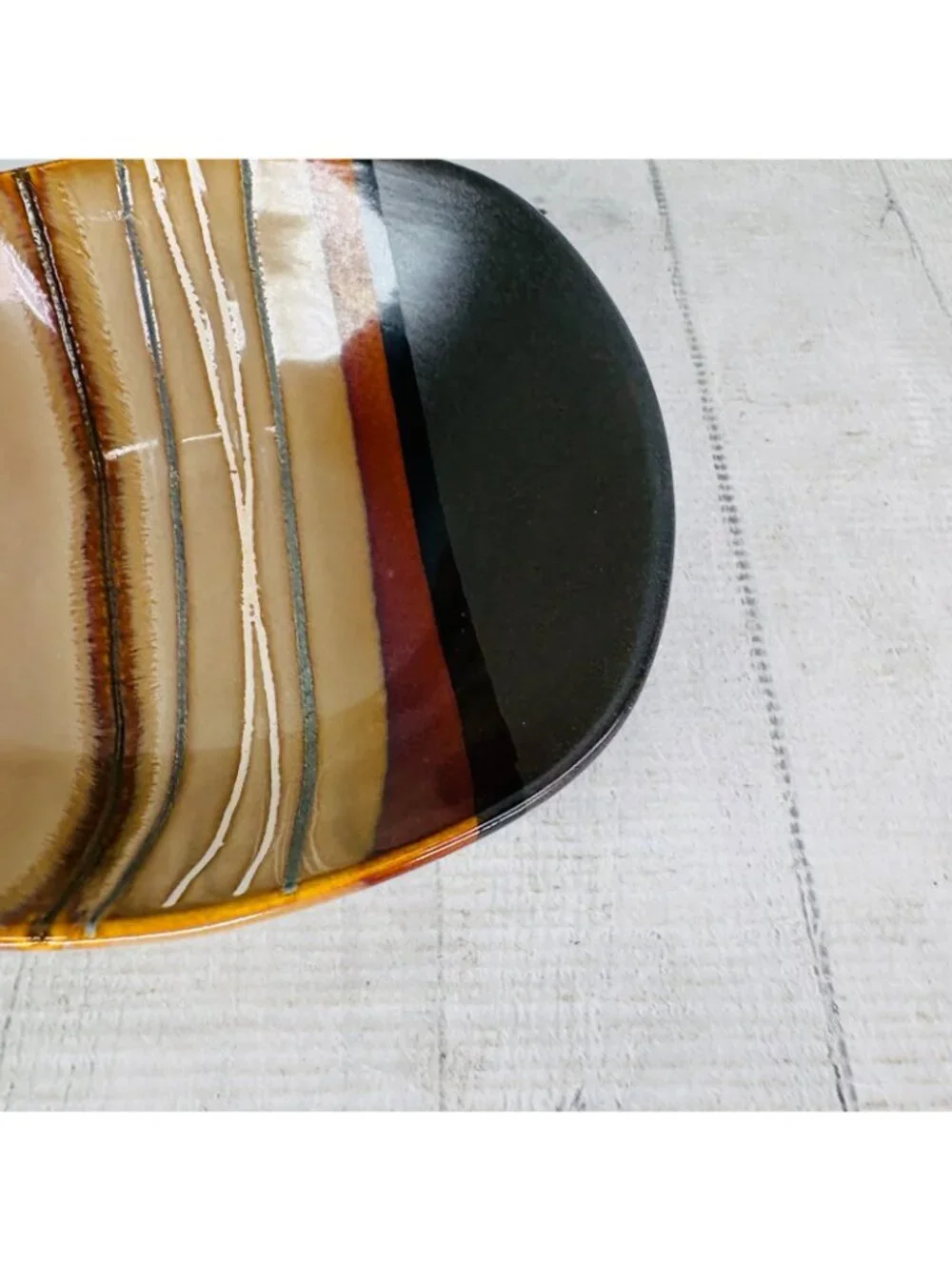 Home Trends BAZAAR BROWN Strips Square Stoneware  6 7/8